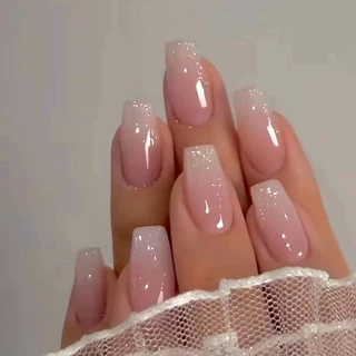 Balé De Comprimento Médio Prego Rosa Macio Gradual Brilhante Falsos Pregos Pastilhas De Melhoramento De Doce