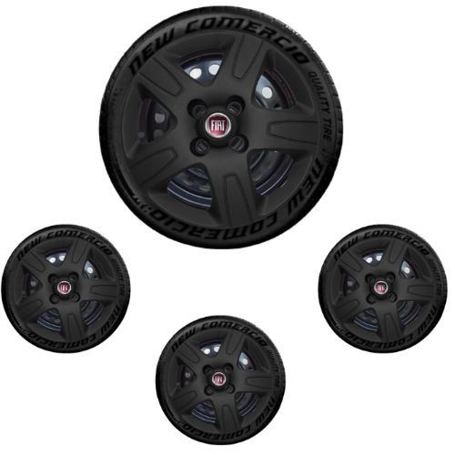 Jogo 4 Calotas Fiat aro 14 Strada Palio Uno Preto fosco