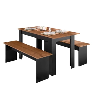 Conjunto De Mesa com 2 Bancos Gourmet Primor Zanzini Preto / Nature