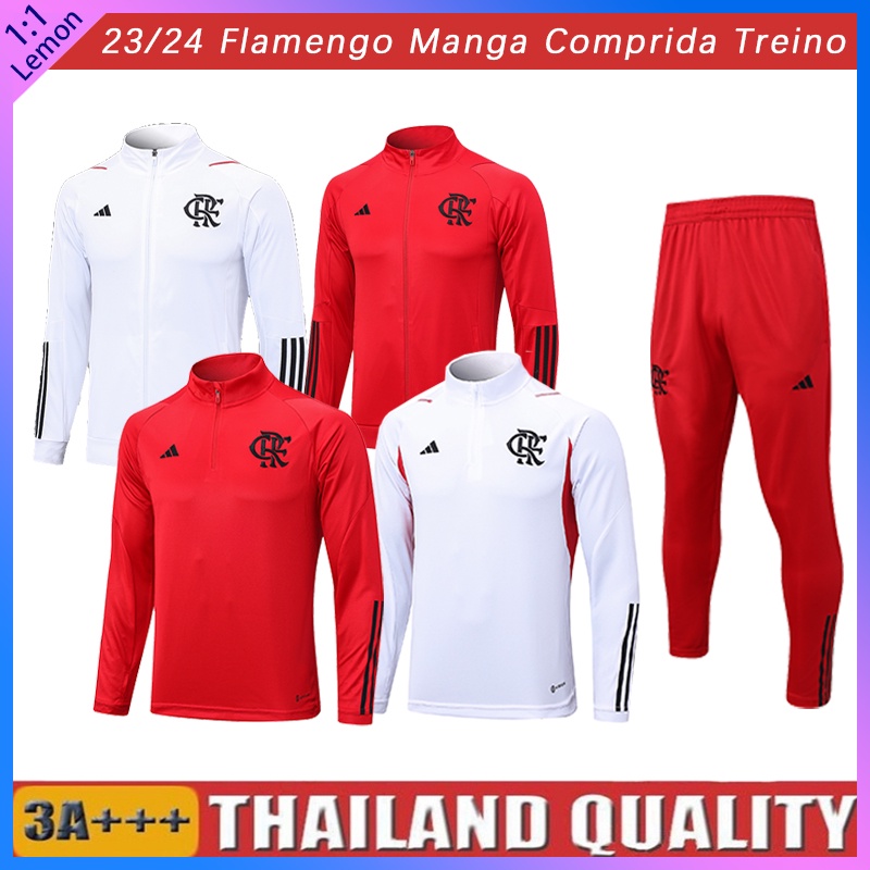2023/20224 Camisa De Equipe FL Treino Jaqueta Masculina Futebol vermelho e branco Camisa Treino Meio zíper-Zíper longo