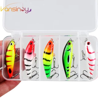 5pcs Boxxed Fishing Minnow Lure 6.5g/5cm Long Throw Isca Dura 3D Olhos De Minneve Trolling Laser Plástica Com 2 Anzóis Triplos