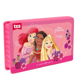 Estojo Matela Artistica PRINCESAS Pincel Giz Apontador 42 pc
