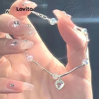 Lovito Pulseira Casual De Strass Com Contas De Coração Liso Para Mulheres LFA10282