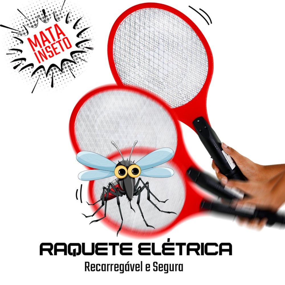 Raquete Elétrica Mata Insetos Mosca Pernilongos Recarregável USB Bivolt Portátil - Inseticida Anti-Mosquito Aedes aegypti Anti Pragas