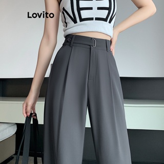 Lovito Calças Elegantes E Assimétricas De Metal Plissado Para Mulheres LNE41055