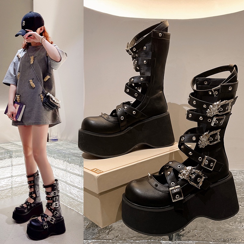 Verão 2023 Novo Punk Sola Botas Botas Botas Moda Moda Moda Moda Personalidade Botas femininas Sexy Spice Girl