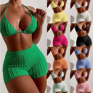 2024 Novo Estilo de biquíni Split Cor Sólida Fato de banho de cintura alta Slimmer Look biquíni Sexy