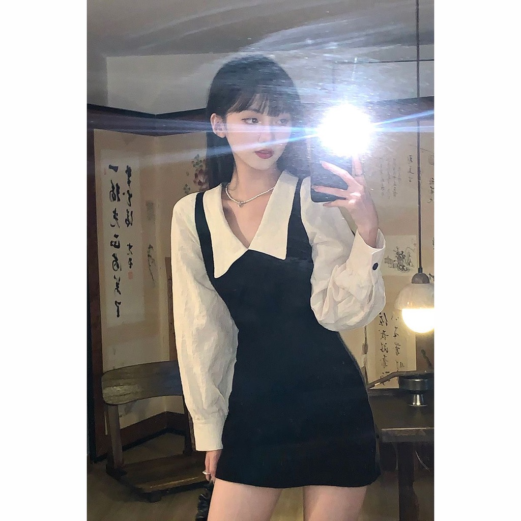 Vestido Coreano De Manga Longa Estilo Comutador Mulher De Outono