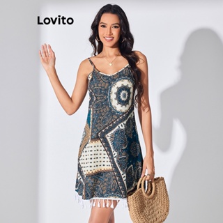 Lovito Vestido Boho Tribal Com Borla Para Mulheres LBL07201