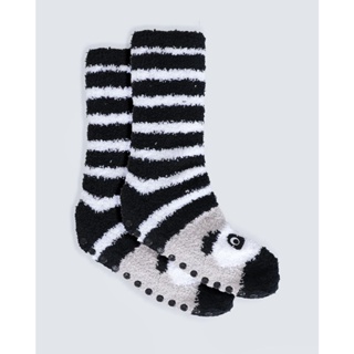 Meia Feminina Chenille Antiderrapante Panda Preta