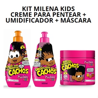 Kit Para Cachos Milena Kids Creme Pentear 250 ml + Umidificador de Cachos 250 ml + Máscara Hidratante 500 ml