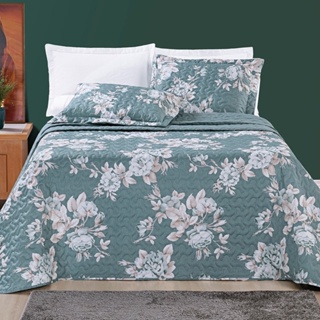 COLCHA Cobre Leito Avere 3PECAS CASAL QUEEN 200 Fios Estampado FLOR Floral MICROPERCAL DUPLA FACE MATELADO ULTRASSONICO
