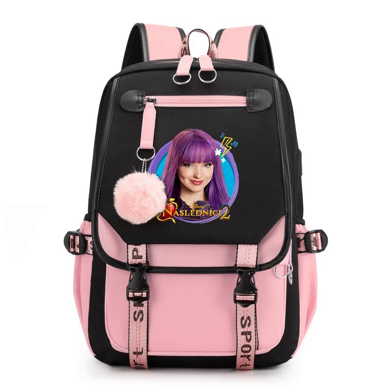 Disney Descendants Mochilas Meninos Meninas Mochila Adolescente USB Mochila Laptop Mulheres Homens Mochila Mochila de Viagem