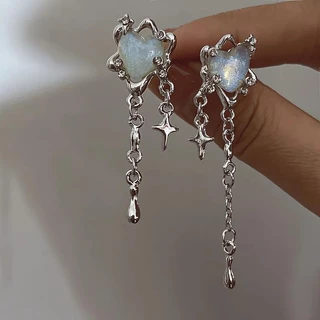 Y2k Irregular Coração Borla Estrela Brincos Feminino Design Sênior Senso De Moda Personalidade Brinco Na Moda Festa Jóias Presente