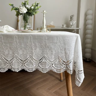 Toalha de mesa de luxo 100% algodão branco bordado flores de renda, festa de casamento decoração capa poeira