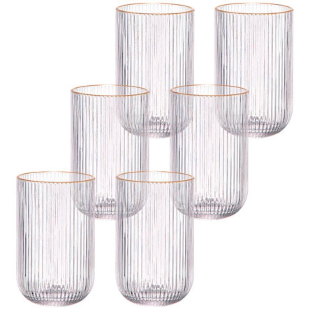 Jogo de 6 Copos de Vidro Cameratta 425ML Borda Dourada L