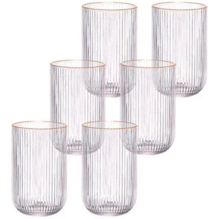 Jogo de 6 Copos de Vidro Cameratta 425ML Borda Dourada