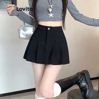 Lovito Shorts Casuais De Bolso Com Zíper E Botão Liso Para Mulheres LNE27140 (Preto)