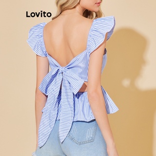Lovito Blusa Listrada com Recortes para Mulheres LBL06042 (Azul)