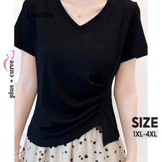 Lovito Camisetas Femininas Assimétricas Lisas Casuais Com Curvas Plus Size LNE41344