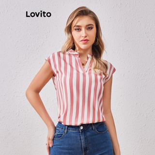 Lovito Casual Blusa Feminina Listrada Cut Out LBL07003