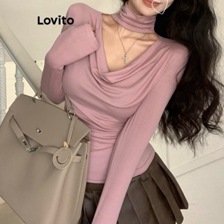 Lovito Camiseta Casual Com Recorte Liso Para Mulheres LNA44008