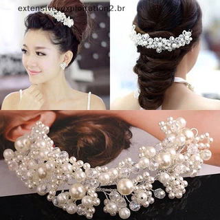 Moda Nupcial Flor De Cristal Tiara Coroa Pérola Rhinestone Hair Band .