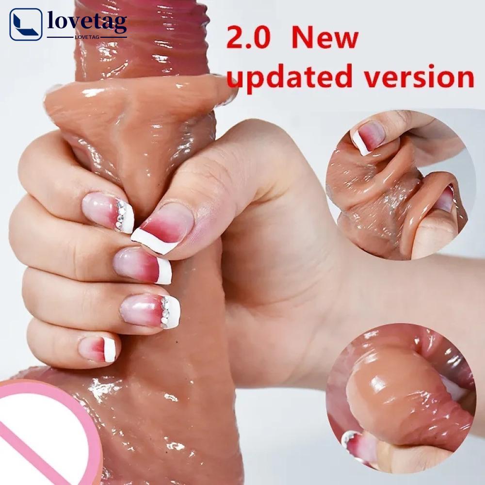 LOVETAG 21cm Pênis De Borracha Realista Pele Correia Deslizante Testículos Da Vibrador Para anal Grande Brinquedos Sexuais A5G5