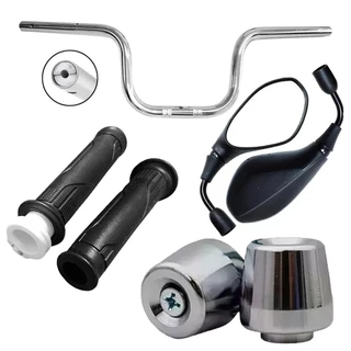 Guidão Cargo 150 160 Peso Pezinho Pcx Cromado e Preto + Roldana e Manopla+ Par Retrovisores Bmw F800