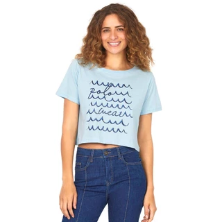 Camiseta Curta Feminina Malha Collection Ondas Polo Wear Azul Claro