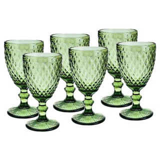 Jogo de Taças Vidro Bico de Abacaxi Verde 325ml Kit 6 peças Lyor Conjunto Água Vinho
