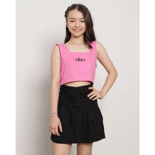 Regata Juvenil Cropped Bordado Baby Rosa