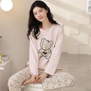 Compra online de Pijamas femininos primavera e outono calças de manga longa  versão coreana solto pode usar moda miss pijamas casa roupas terno