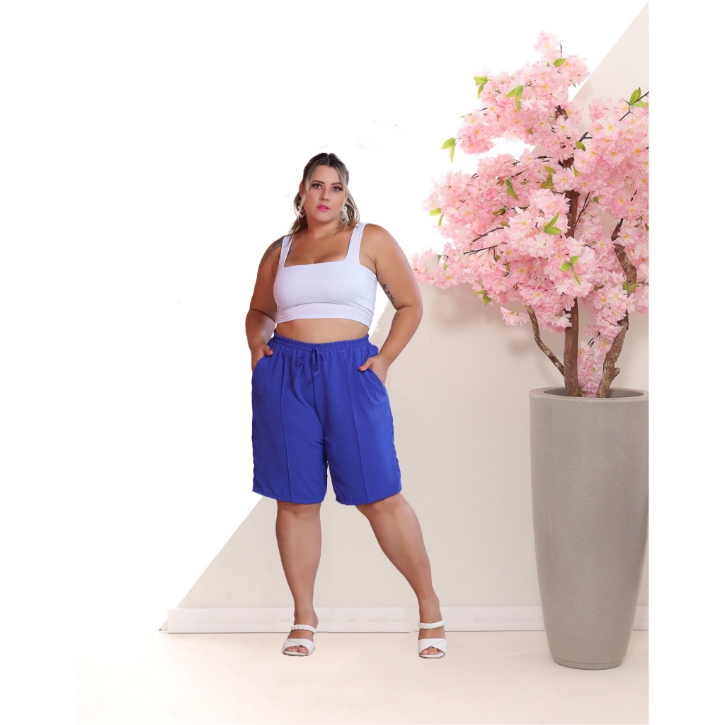 Short Legging Feminino Fitness Plus Size Liso Treino Kit 2 - Preto+Roxo