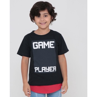 Camiseta Infantil Recorte Barra Game Player Preta