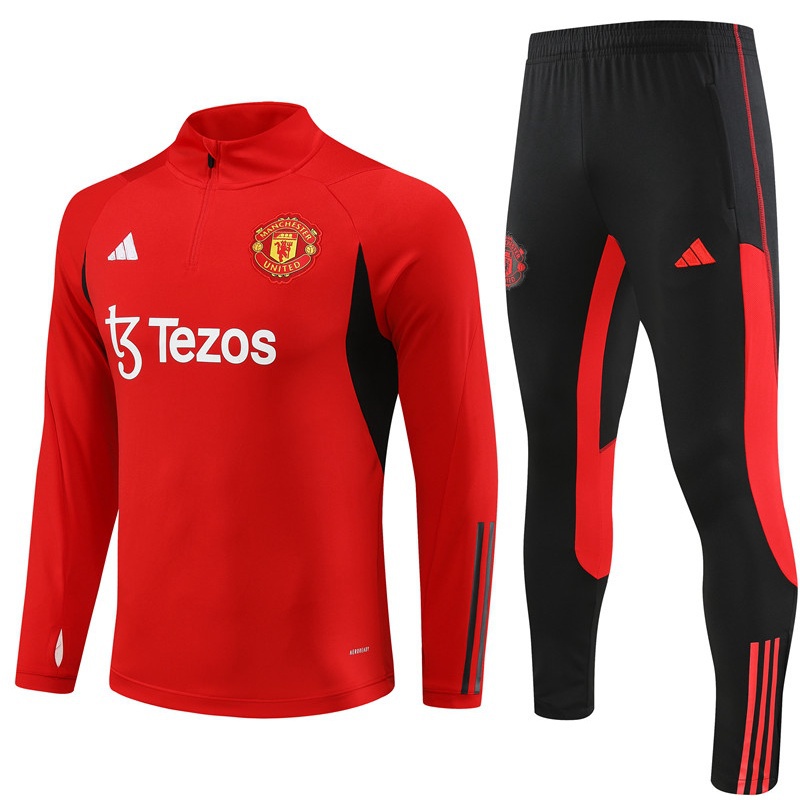 Novo 2023-24 Manchester United Fato De Treino Vermelho Masculino Esportivo Kids Adults Shirt Futebol Uniforme Jersey Sweatshirt Jogging Sportswear Hot Sale