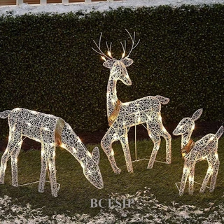BCF Bright Decoração De Natal Ao Ar Livre , 3 Peças Iluminadas Família De Renas 2D , Conjunto De Cervos Pré-Iluminados , Decorações À Prova D'água Para Pátio De Jardim