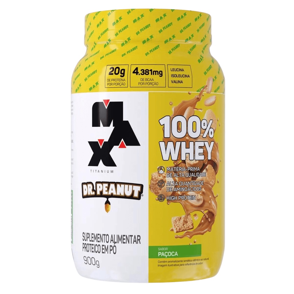 Whey Concentrado 100% Pote Dr. Peanut & Max Titanium 900g