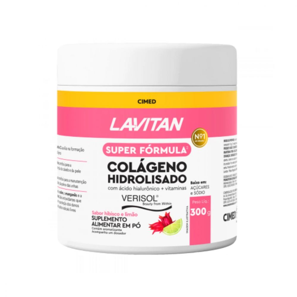 Lavitan Colageno Verisol Ácido Hialurônico 300g Sabor Hibisco e Limão