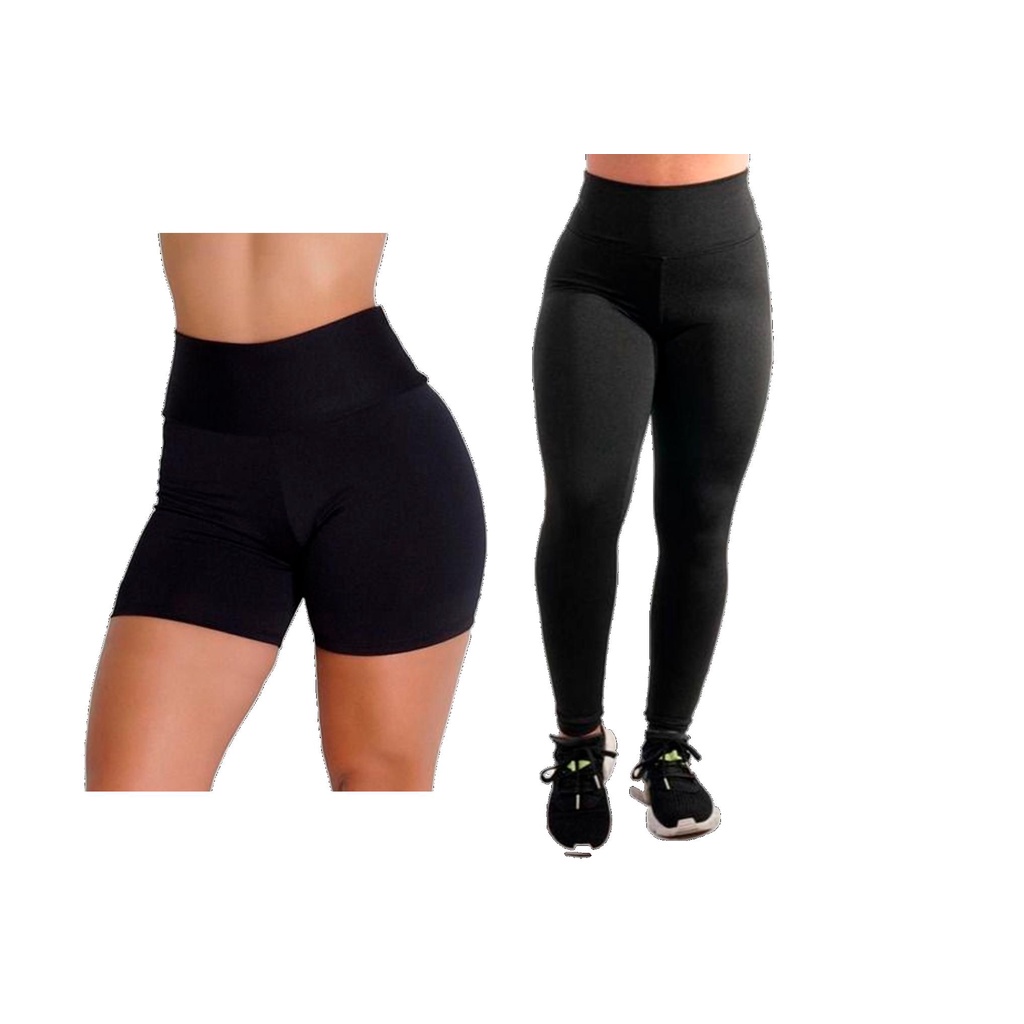 calça legging fit e short curto kit academia caminhada