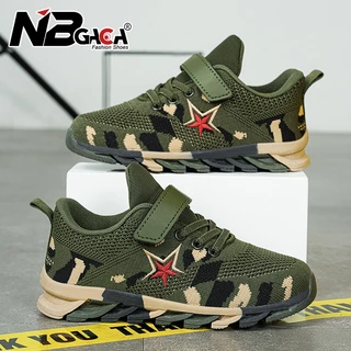 Camuflagem Do Exército Tênis De Malha Verde Para Crianças Antideslizante Solas Antideslizantes Sapatos De Treinamento Estudantes Ao Ar Livre Esportivos Meninos De 5-15 Anos