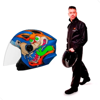 Capacete Moto Pro Tork Aberto New Liberty Coyote Azul Fosco Viseira Transparente + Capa de chuva PVC