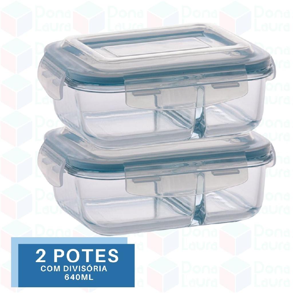 2 Pote de Vidro Hermético com Divisoria p/ Marmita Airfryer