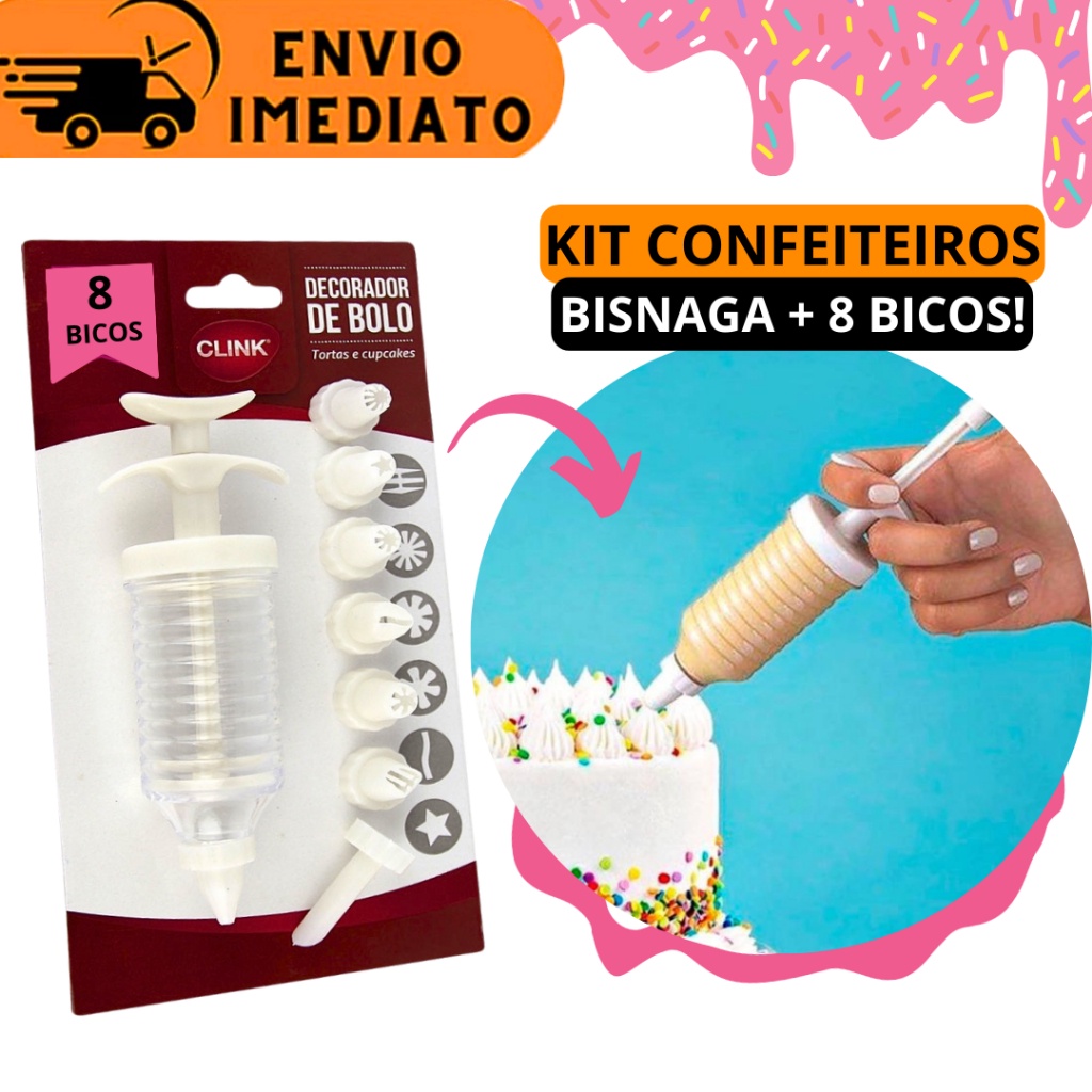 Kit Confeiteiro Profissional 8 Pontas + Bisnaga Confeitaria De ...