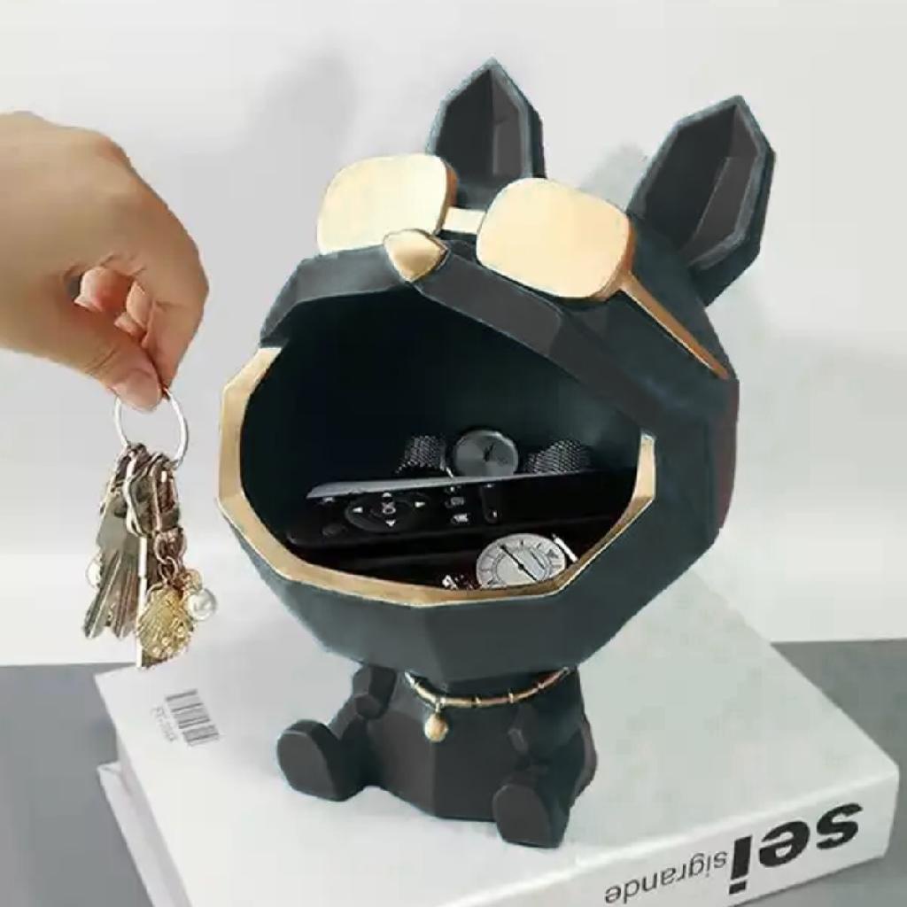 Organizador de Mesa Porta Treco Porta Chaves - Cachorro Bulldog em Resina 22cm