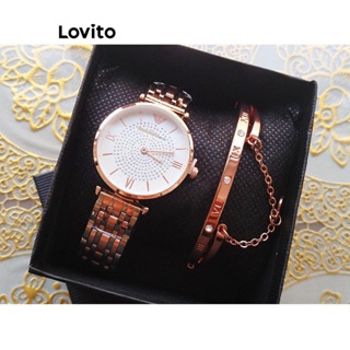 Lovito Relógio Casual Simples Redondo De Strass Com Strass Para Mulheres LFA11692