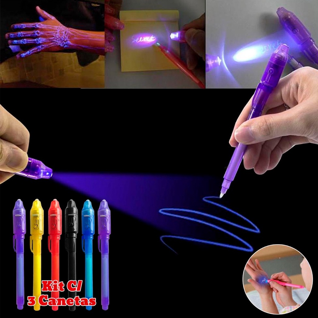 Kit Caneta Luz Negra Tinta Invisível Marca Texto Atacado