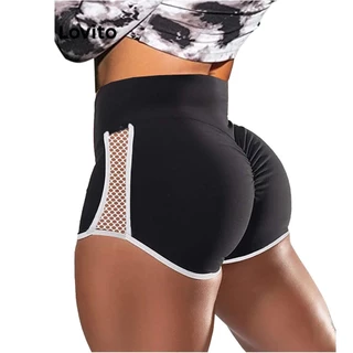 Lovito Shorts Esportivos Transparentes Com Patchwork Contrastante Esportivo Para Mulheres LNL43095