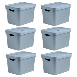 Kit 6 Caixas Organizadora 18L OU 24,5x27x36cm Cube Azul