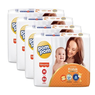 Fralda Descartável Pom Pom Derma Protek Hiper Tamanho M - 4 Pacotes com 86 Fraldas - Total 344 Tiras
